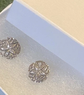 Plata de ley 925 - Delicados aretes de plata de arena de diseñador concha de mar Foto 1 de 3