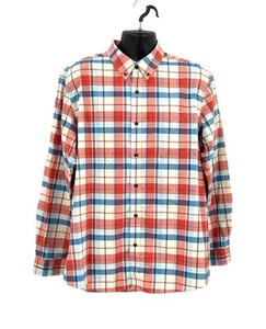 LL Bean Traditional Fit Button Down Shirt Men’s Size Large Blue Orange Plaid - Picture 1 of 5