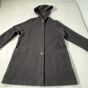 Eileen Fisher GRAU/SCHWARZ 100 % Wolle Kapuze BOXY JACKE DAMEN SMALL Mantel-EUC - Bild 1 von 18