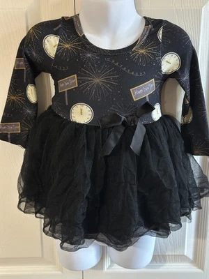 Baby Girls 6-12 mo TWOCAN Black & Gold HAPPY NEW YEAR Tutu Dress Clock Fireworks - Image 1 of 4