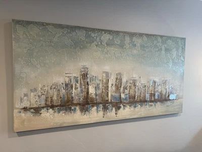 Large Textured City Scape Painting Canvas 55x27.5 - Image 1 of 4