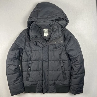 GSTAR Raw Jacket Mens Large Black Whistler Bomber Hooded Puffer Ribbed Waist - Image 1 of 4