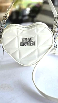 Steve Madden White Heart Crossbody Bag Rhinestone Accent NWT Faux Leather - Image 1 of 4