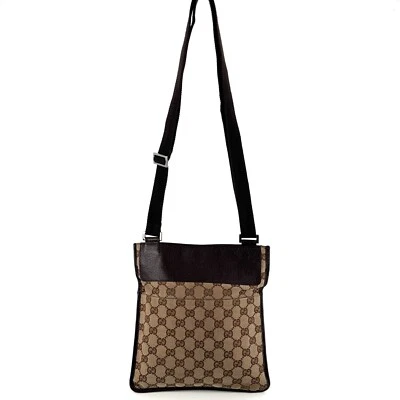 Gucci GG Canvas Shoulder Bag Messenger 27639 Beige Leather Brown  Authentic - Image 1 of 4