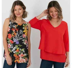DG2 by Diane Gilman 2pck Printed Easy Tank/3/4-Sleeve Easy Top Red Size: S - Picture 1 of 2