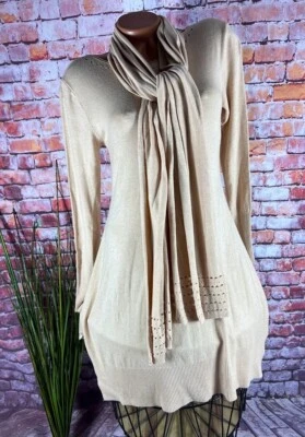 weiches Strick KLEID Tunika + SCHAL KASCHMIRMIX Italy NEU BEIGE 36 38 40 - Bild 1 von 4