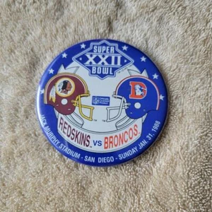 Large 1988 Washington Redskins Broncos Super Bowl XXII Pinback Button - Picture 1 of 2