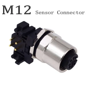 M12 Sensor Connector Female 4P 4Pin PCB Panel Mount Adapter Angled Connectors - Picture 1 of 13