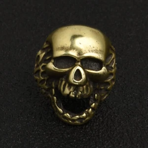 Mini Brass Skull Head Concho Screw Back Western Cowboy Hat Leathercraft - Picture 1 of 6