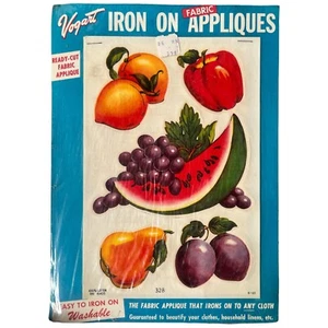 1953 Vogart Iron On Fabric Appliques Trasfers Fruit # 328 100% Cotton Appli-Tex - Picture 1 of 3