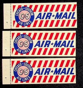 Lote de 3 estampillas de correo aéreo Chicago y Southern Airlines 1945 - Imagen 1 de 2