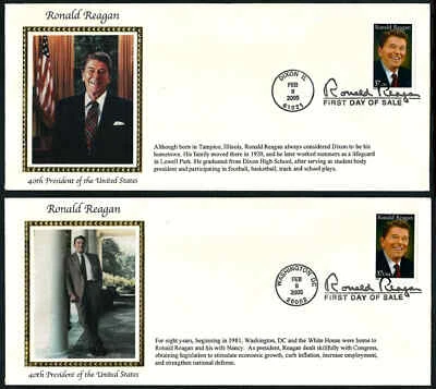 USA, SCOTT #4078, LONG TYPE SET OF 2 COLORANO SILK FDC COVERS RONALD REAGAN 2006 - Image 1 of 3