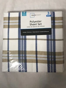 Mainstays Twin Polyester Sheet Set Three Pieces Dune Plaid New - Picture 1 of 3