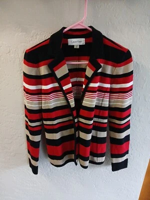 Blazer a rayas tejido Calvin Klein para mujer talla Petite M Foto 1 de 4