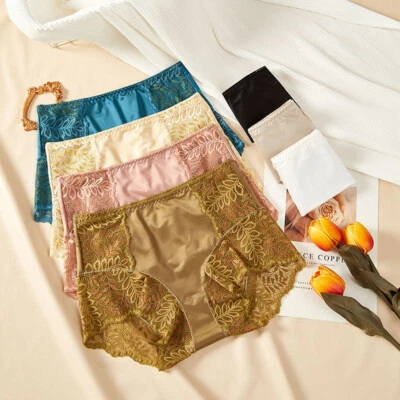 Womens Lace Panties Shorts Lingerie Silky Satin High Waist Knickers Underwear⇓ - Image 1 of 4