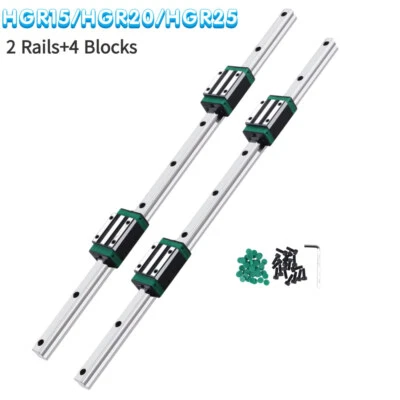 2X HGR15 HGR20 HGR25 Linearführung Führungsschiene Rail 4X HGH15/20CA Gleitblock - Bild 1 von 4