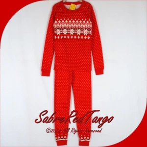 NWT HANNA ANDERSSON ORGANIC LONG JOHNS PAJAMAS RIBBON RED FAIRISLE 160 14 - Picture 1 of 4