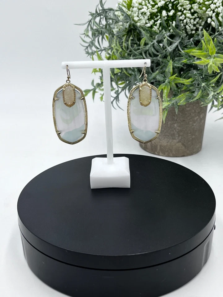 Kendra Scott Emmy with faceted opalite/iridescent druzy gold hardware Earrings - Image 1 of 4
