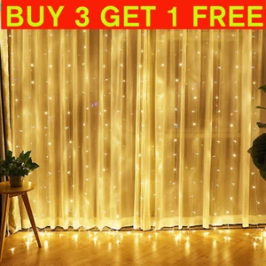300 LED Curtain Fairy Lights String Indoor/Outdoor Backdrop Wedding Xmas Party - Picture 1 of 15