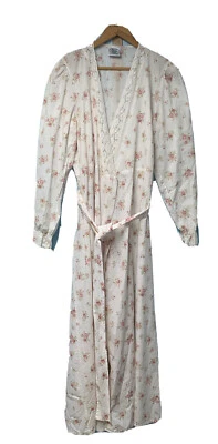 Laura Ashley Great Britain Long Floral Wrap Robe Belted Sz S Lace Cottagecore - Image 1 of 4