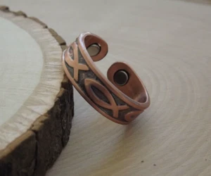 Pure Copper Magnetic Ring Arthritis Adjustable Copper Ring Jesus Fish - Picture 1 of 2