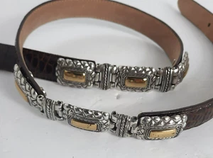 Brighton Women's Brown Leather Belt Silver & Brass Size M (28"-31") - Picture 1 of 4