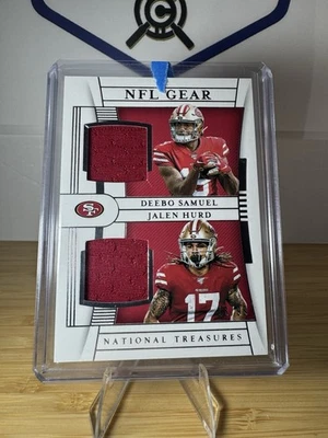 2019 National Treasures NFL Gear Deebo Samuel / Jalen Hurd Dual GU Patch /99 - Image 1 of 3