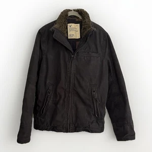 American Eagle Canvas Jacke Herren M schwarz Flanell gefüttert Mantel Sherpa Gorpcore - Bild 1 von 12