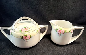Antique Nippon Hand-Painted Roses Gold Trim Sugar Bowl with Lid and Creamer Set - Picture 1 of 13