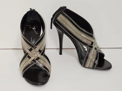 Босоножки Giuseppe Zanotti черные и металлические серые с украшениями размер ЕС 38,5 - отличное состояние - Изображение 1 из 4