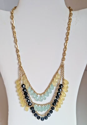 Ожерелье Lia Sophia Refresh 3 уровня золото желтый черный аква стекло смола 16 дюймов - Изображение 1 из 4