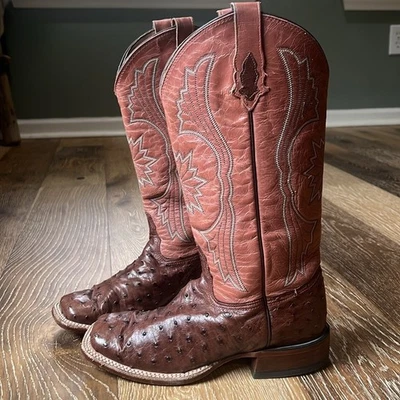 Botas de avestruz Tony Lama pluma completa Kango Tobacco hechas en EE. UU. Puntera cuadrada Foto 1 de 4