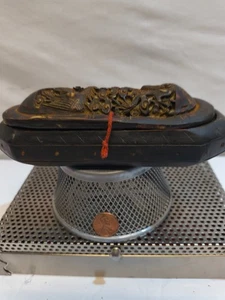 old vintage wood box with dragon art unknown symbols - Picture 1 of 6