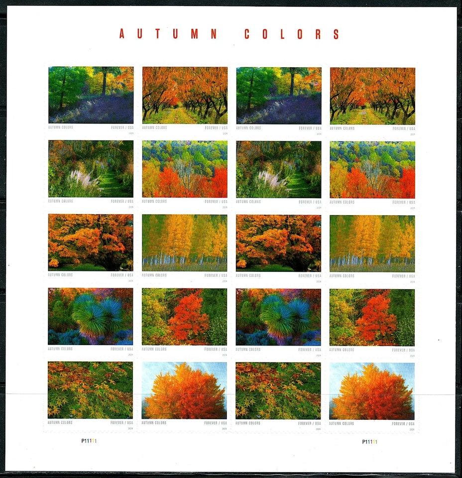 Mint US 2024 Autumn Colors Pane of 20 Forever Stamps Scott# 5929-5938 (MNH) - Image 1 of 1