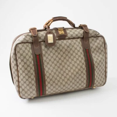 Genuine Vintage Gucci Luggage Soft Travel Suitcase Coated Leather Trim & Straps - Image 1 of 4