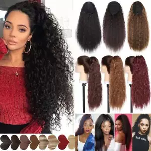 UK Long Afro Curly Ponytail Drawstring Yaki Hair Extensions Piece Thick As Human - Picture 1 of 23