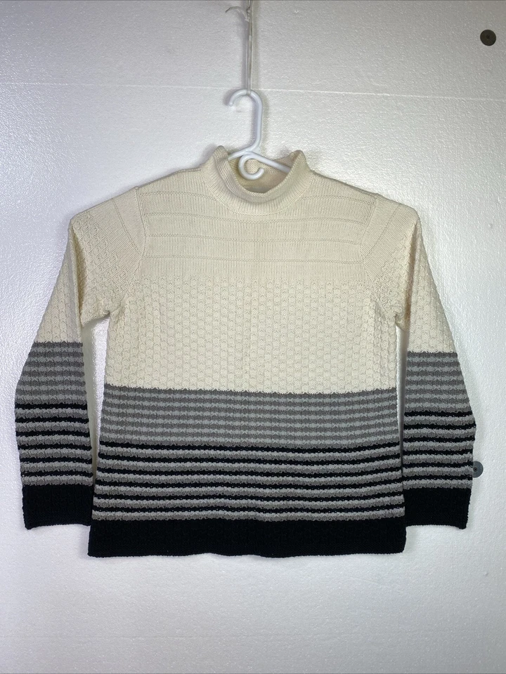 Suéter Grueso Liz Claiborne Mujer L Tejido Pesado Pullover Beige Gris Cuello Simulado Foto 1 de 4