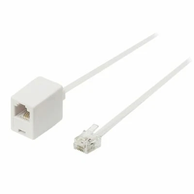 5m RJ11 Extension Cable 4 Pin ADSL Broadband Router Modem Phone 6P4C M F White - Image 1 of 4