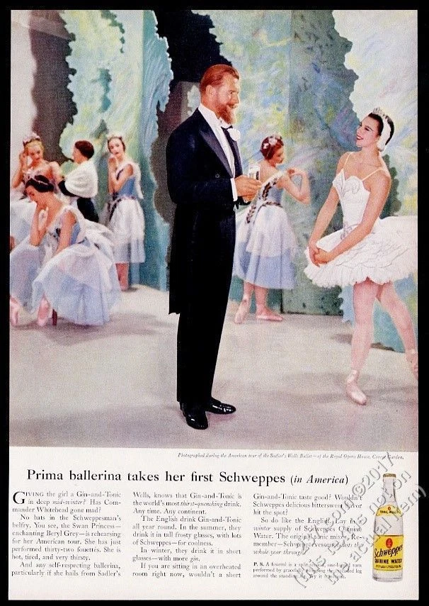 1955 Beryl Grey photo ballet swan princess Schweppes quinine vintage print ad - Image 1 of 1