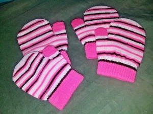 Baby/Toddler Girl's Soft Pink Striped Mittens Gloves, 3 or 4 Pairs - USA Seller! - Picture 1 of 2
