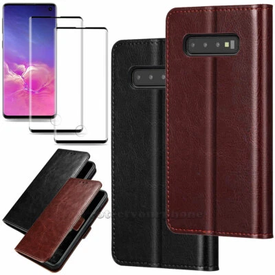 For Samsung Galaxy S10e Plus S9+ S8+ Wallet Leather Case Cover / Tempered Glass - Image 1 of 4