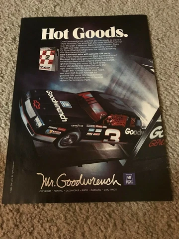 Vintage 1989 DALE EARNHARDT #3 CHEVY MR. GOODWRENCH CAR Poster Print Ad 1980s Cover