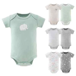 Neutral Safari 7-Pack Cotton 1 Piece Unisex Baby Bodysuits by The Peanutshell - Picture 1 of 5