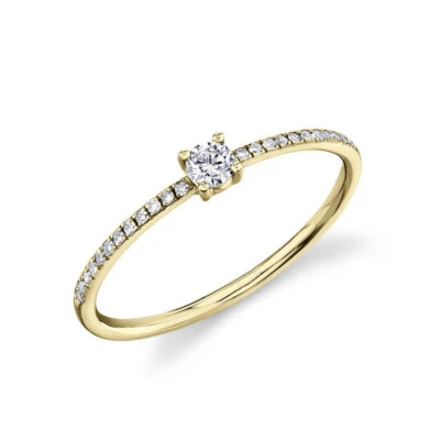Round Cut Diamond Solitaire Ring 14K Yellow Gold Dainty Minimalist Natural SZ 7 - Image 1 of 4