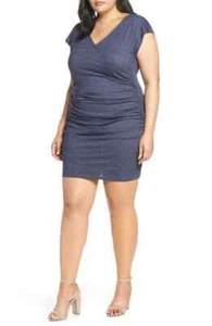 LEITH Navy Heather Wrap Bodycon Ruched Mini Dress 4X = 26-28 (24W/26W) Nordstrom - Picture 1 of 7