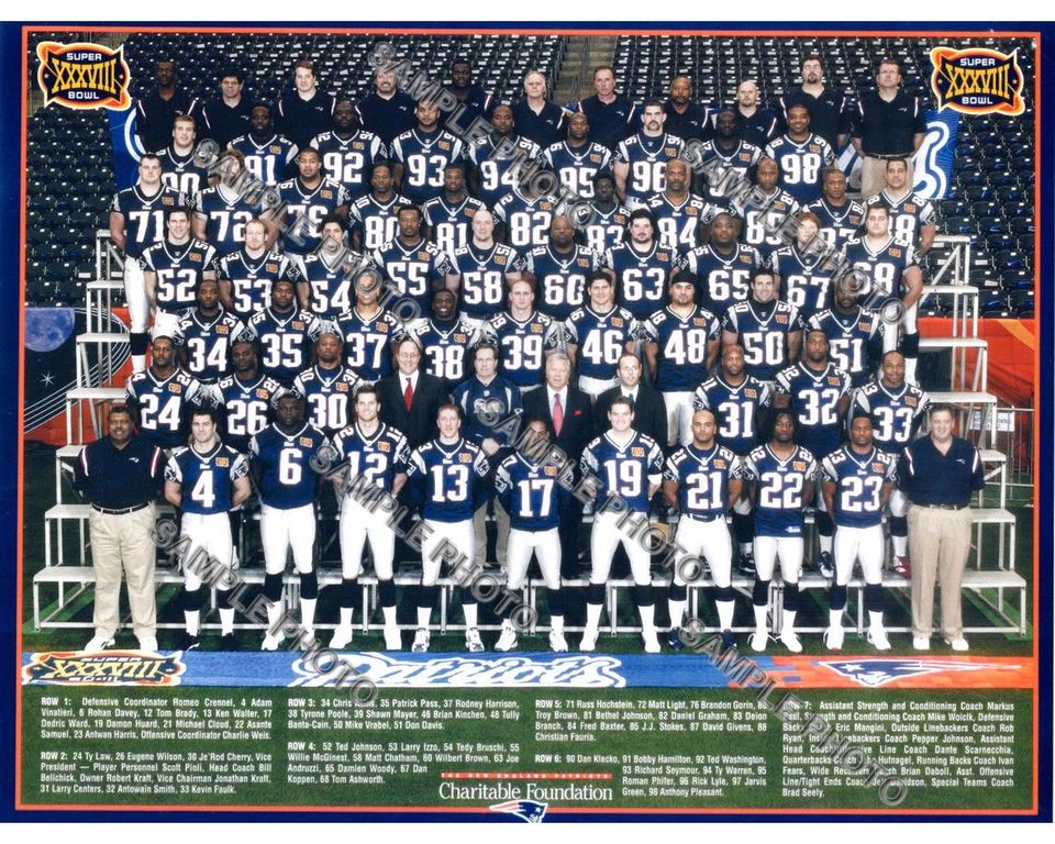 2003 New England Patriots Super Bowl 38 Campeones NFL Fútbol 8x10 Equipo Foto  Foto 1 de 1