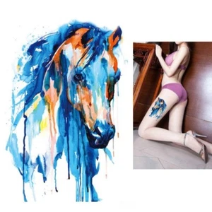 Temporäres Tattoo Pferd Bunt Design Klebetattoo Körperkunt - Picture 1 of 3