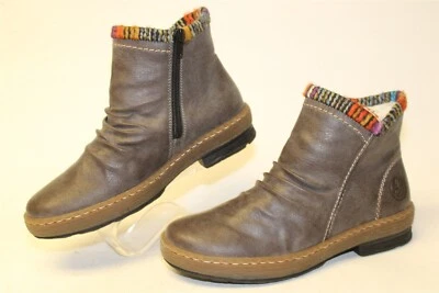 Rieker Womens 39 8 Brown Ruched Leather Zip Up Winter Ankle Boots - Image 1 of 4