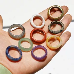 Women Men Natural Quartz Crystal Finger Ring Healing Stone Lovers Circle Jewelry - Picture 1 of 133