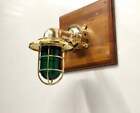 Vintage Style Brass Antique Nautical Wall Light with Junction Box - Green Glass